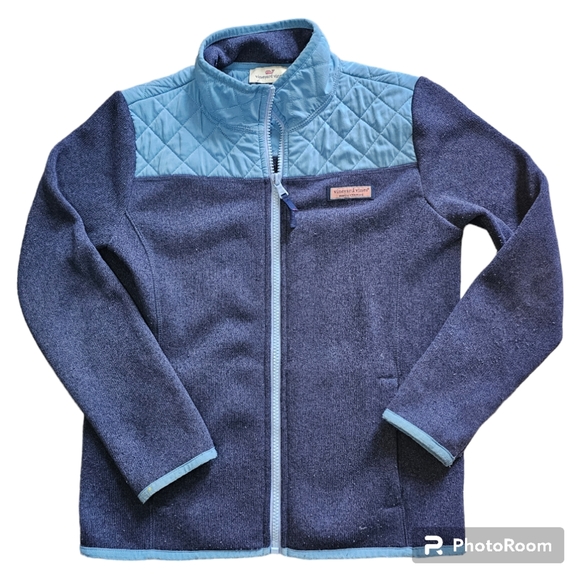 Vineyard Vines Sweater Fleece Quilted Blue Jacket Youth Med (10-12) - Picture 2 of 6